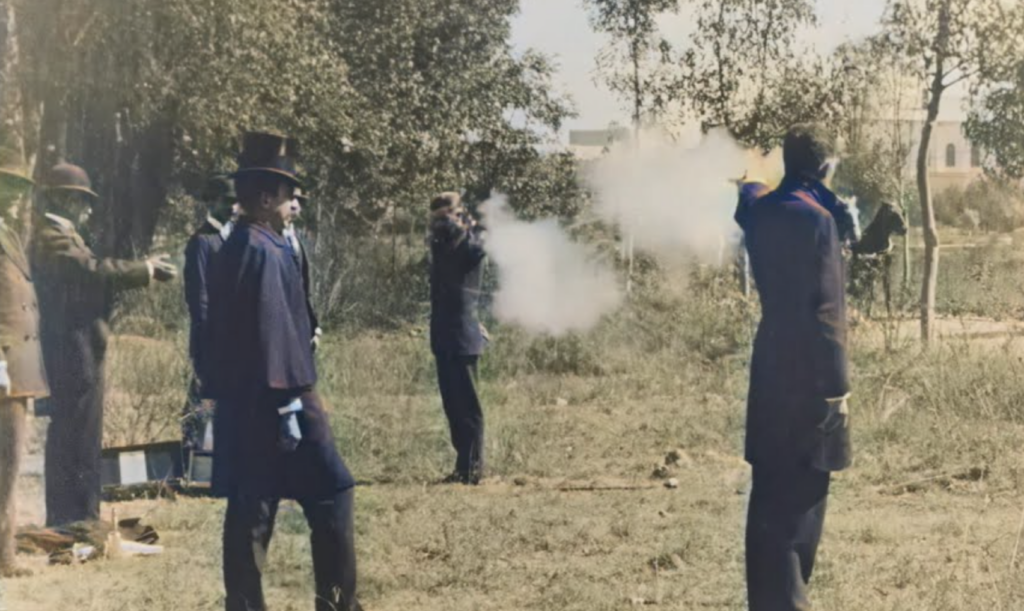 Watch the 1896 film "The Pistol Fighter," a stunning reenactment