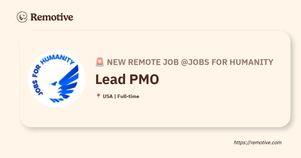 [Hiring] Lead PMO @Jobs for Humanity Earnhire